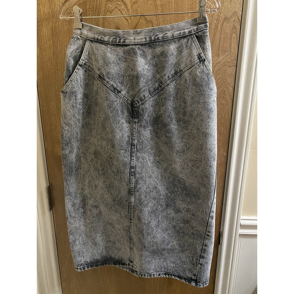 Vintage 80's Kayo of California Denim Gray Acid Wash Pencil Skirt Slit Sz 13/14